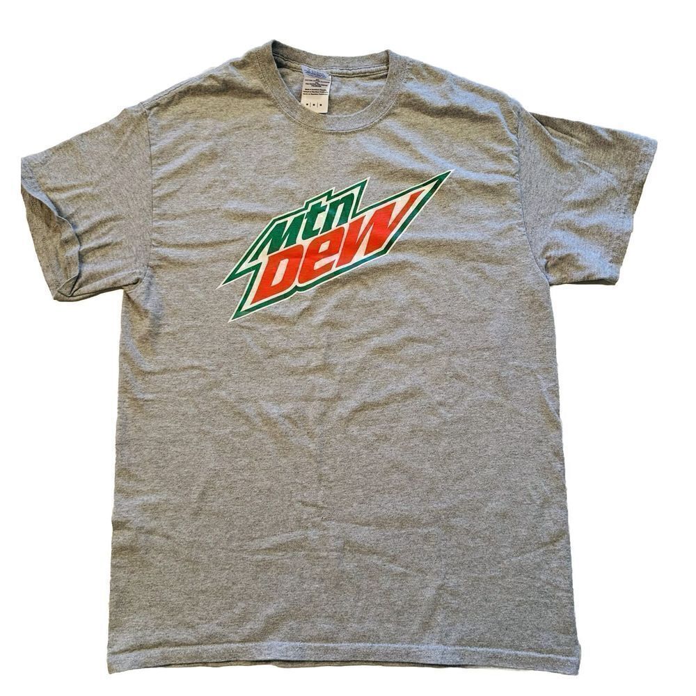 VINTAGE Mt. Dew T Shirt Mens Medium grey Short Sleeve Y2k gildan Soda Pop Dad